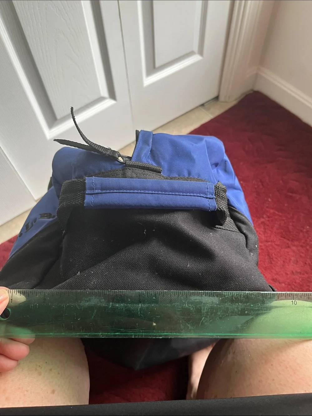 Blue and Black Duffel Bag one clip is broken. 10” x 20” x12”approximately